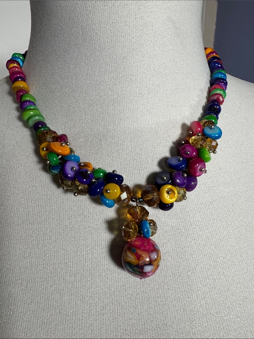 Colorful Multicolor Glass Bead Statement Necklace